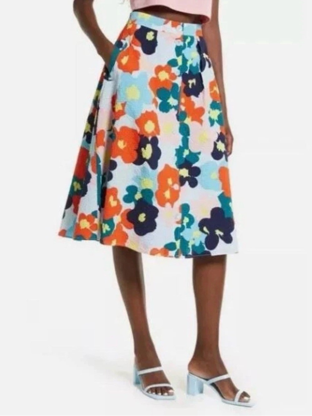 Cristina Martinez Nordstrom A Line Midi Skirt with Multicolor Floral 10